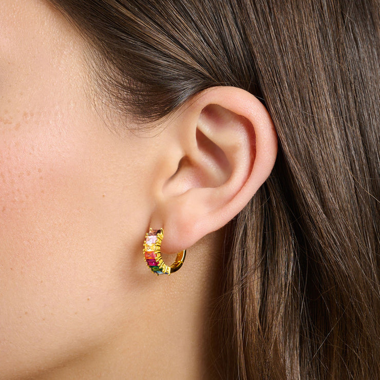 Hoop Earrings Colourful Stones Pavé Gold | The Jewellery Boutique