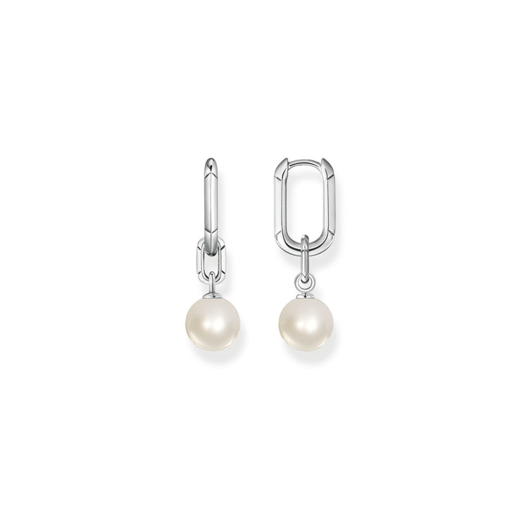 Hoop earrings links and pearls silver