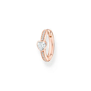 Single hoop earring with heart and white stones rose gold