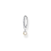 Single hoop earring with pearl pendant silver