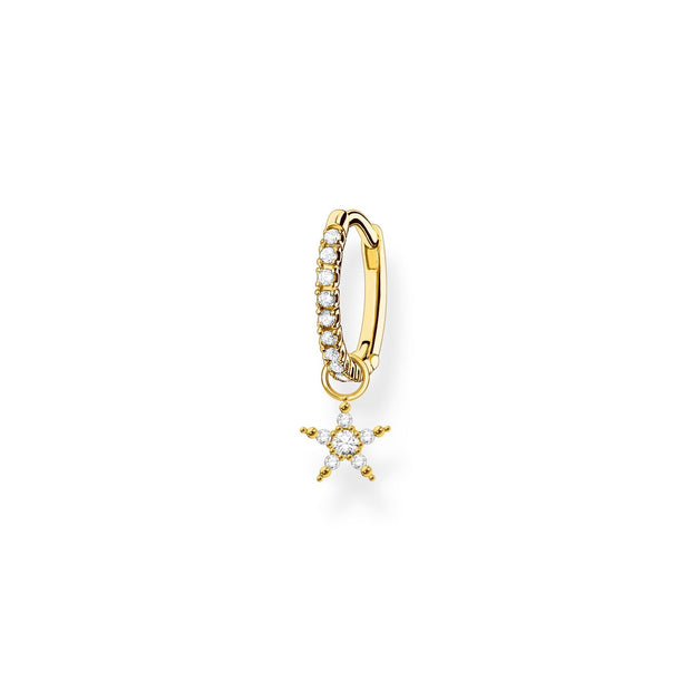 Single hoop earring with star pendant gold