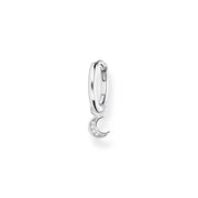 Single hoop earring with moon pendant silver