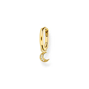 Single hoop earring with moon pendant gold