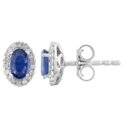 Sapphire Stud Earrings with 0.1ct Diamonds in 9K White Gold
