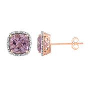 Pink Amethyst Earrings with 0.1ct Diamonds in 9K Rose Gold