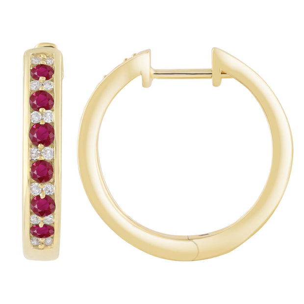 Diamond Ruby Earrings with 0.10ct Diamonds in 9K Yellow Gold - E-16484RB-012-Y