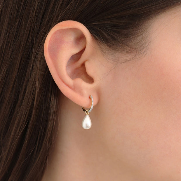 Diamond Pearl Earrings with 0.08ct Diamonds in 9K Yellow Gold - E-16545-008-Y