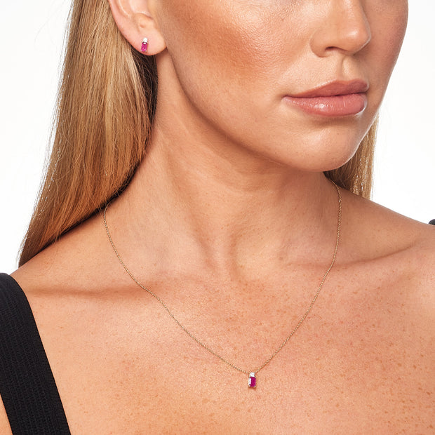 Diamond and Ruby Necklace with 0.02ct Diamonds in 9K Yellow Gold