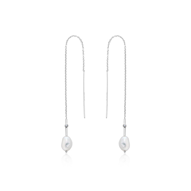 Ania Haie Pearl Threader Earrings Silver