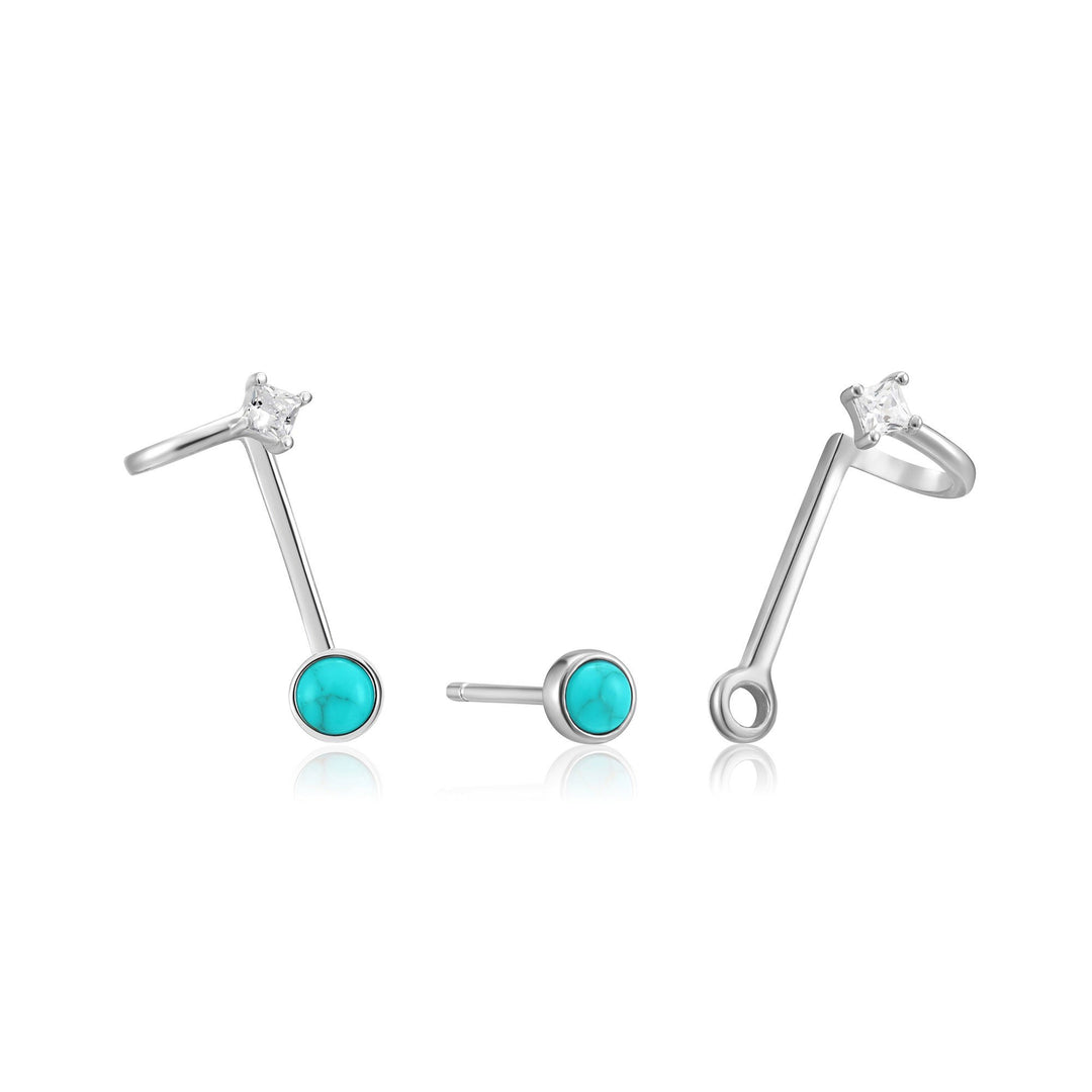Ania Haie Silver Tidal Turquoise Double Stud Earrings 