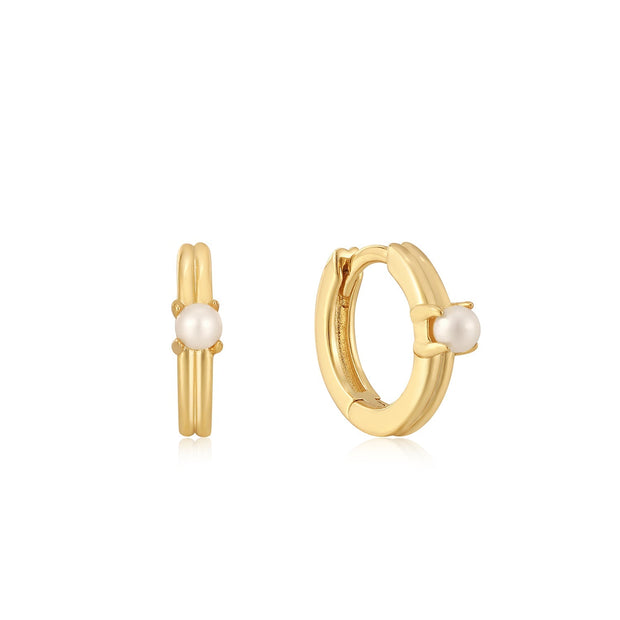 Ania Haie Gold Pearl Cabochon Huggie Hoop Earrings | The Jewellery Boutique