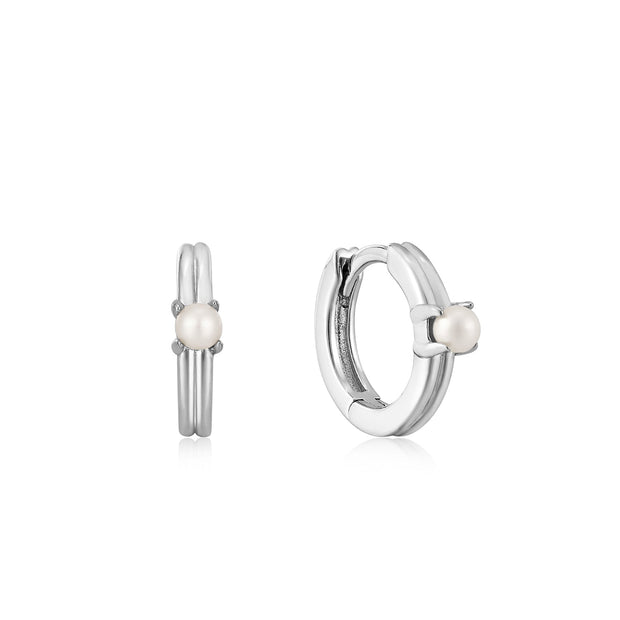 Ania Haie Silver Pearl Cabochon Huggie Hoop Earrings | The Jewellery Boutique