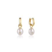 Ania Haie Gold Pearl Drop Sparkle Huggie Hoop Earrings | The Jewellery Boutique