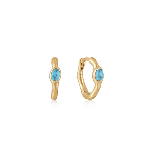 Ania Haie Gold Turquoise Wave Huggie Hoop Earrings