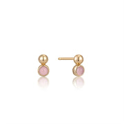 Gold Rose Quartz Stud Earrings | The Jewellery Boutique