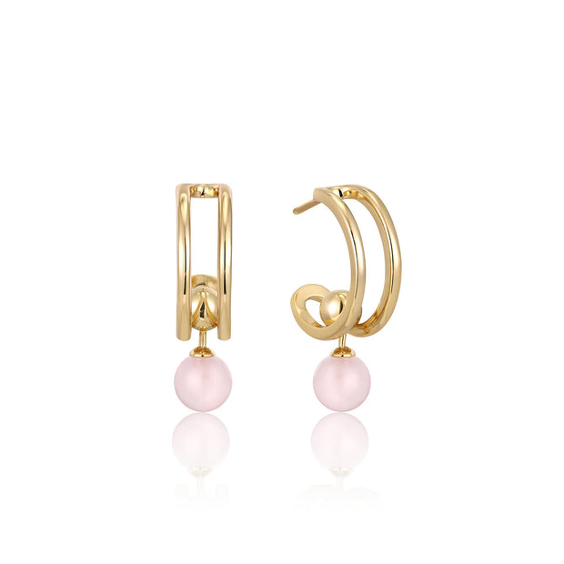 Gold Rose Quartz Stud Mini Hoop Earrings | The Jewellery Boutique