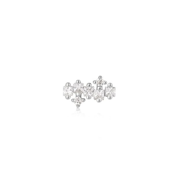 Silver Sparkle Cluster Climber Barbell Single Earring