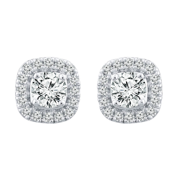 Halo Stud Earrings with 0.25ct Diamonds in 9K White Gold - EF-6177-W