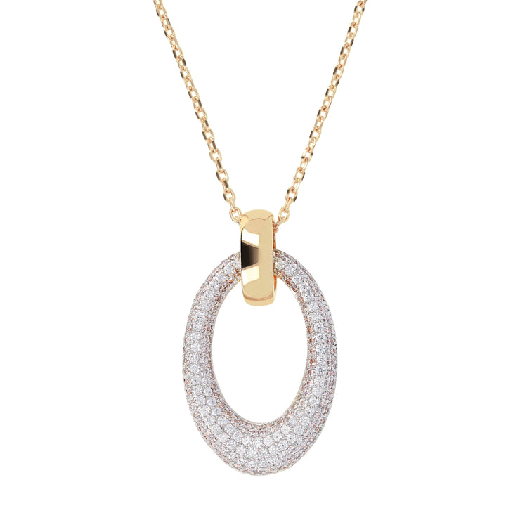 Bronzallure Altissima Golden Oval Pavé Pendant Necklace