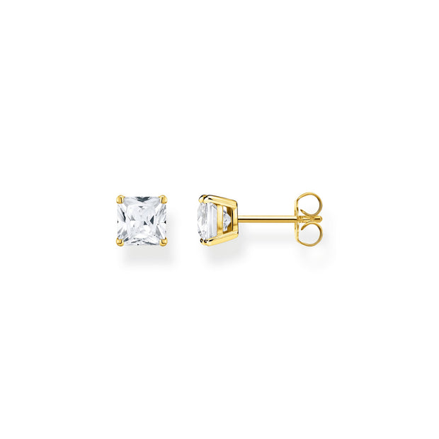 Gold Ear Studs with White Stone | The Jewellery Boutique