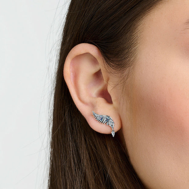 Ear studs phoenix wing with blue stones silver | The Jewellery Boutique