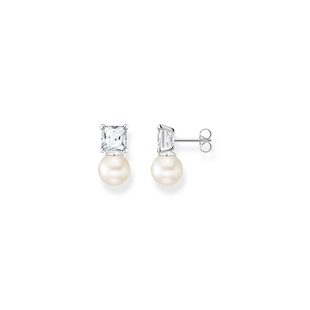 Ear Studs PEarl with White Stone Silver | The Jewellery Boutique