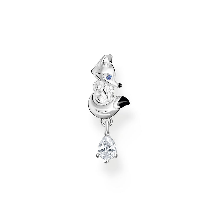 Single ear stud fox with white stone silver | The Jewellery Boutique