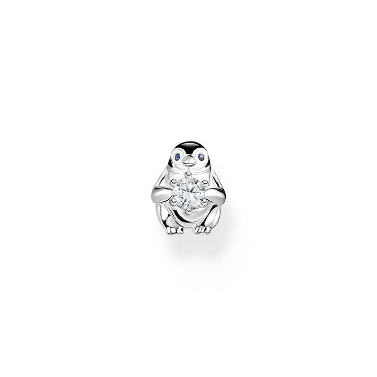 Single ear stud penguin with white stone silver | The Jewellery Boutique