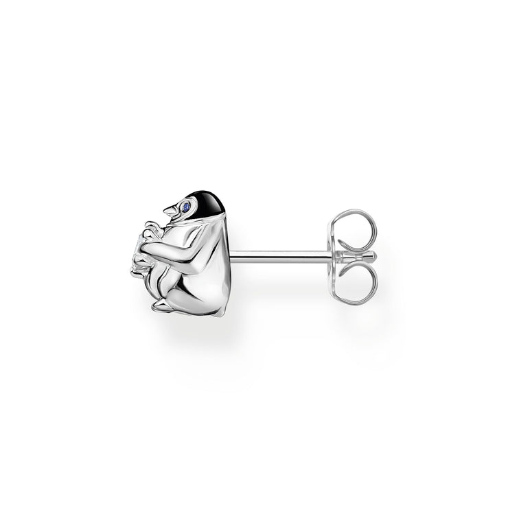 Single ear stud penguin with white stone silver | The Jewellery Boutique