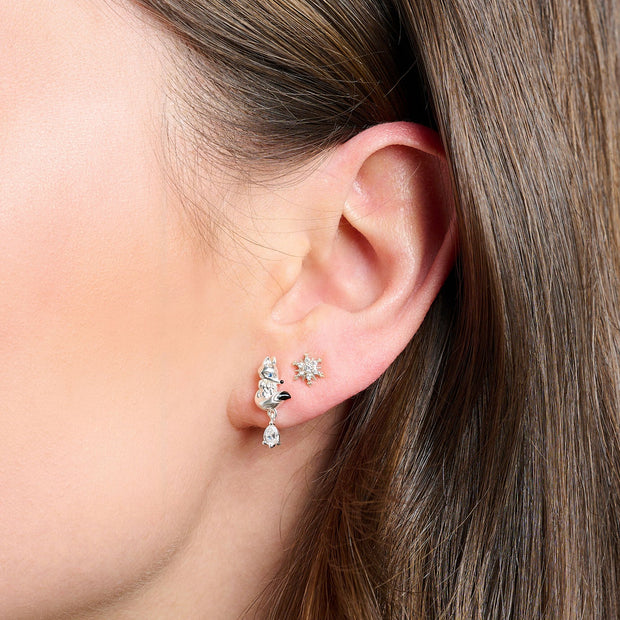 Single ear stud snowflake with white stones silver | The Jewellery Boutique