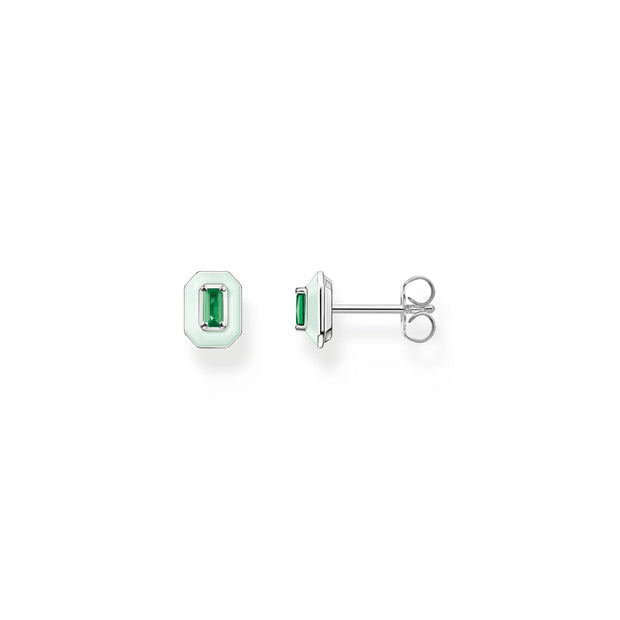 Green Octagon Stone Ear Studs | The Jewellery Boutique