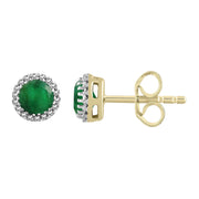 Emerald Earrings with 0.05ct Diamonds in 9K Yellow Gold