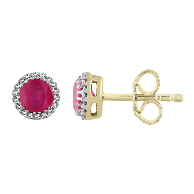 Ruby Earrings with 0.05ct Diamonds in 9K Yellow Gold