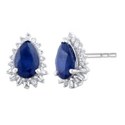 Sapphire Pear Earrings with 0.12ct Diamonds in 9K White Gold