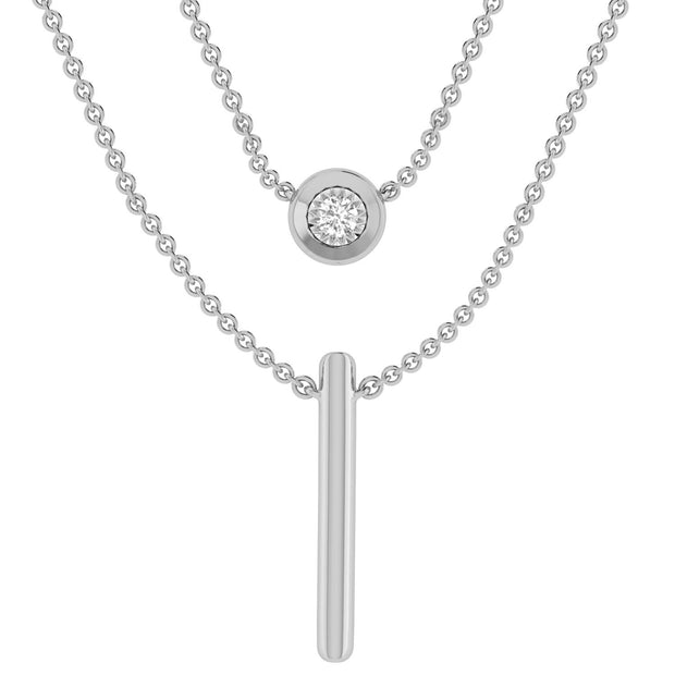 Double layer Necklace with 0.1ct Diamonds in 9K White Gold