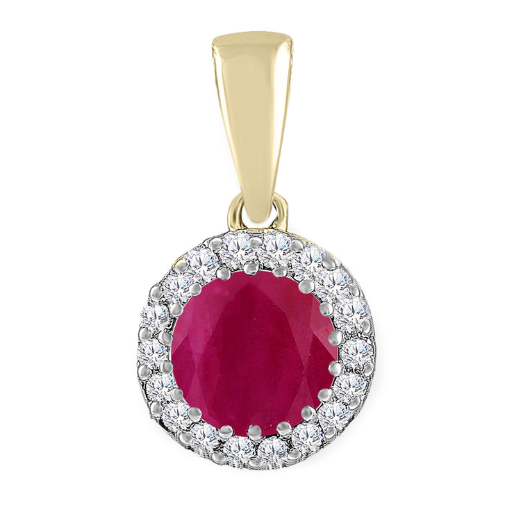 Ruby Pendant with 0.03ct Diamonds in 9K Yellow Gold