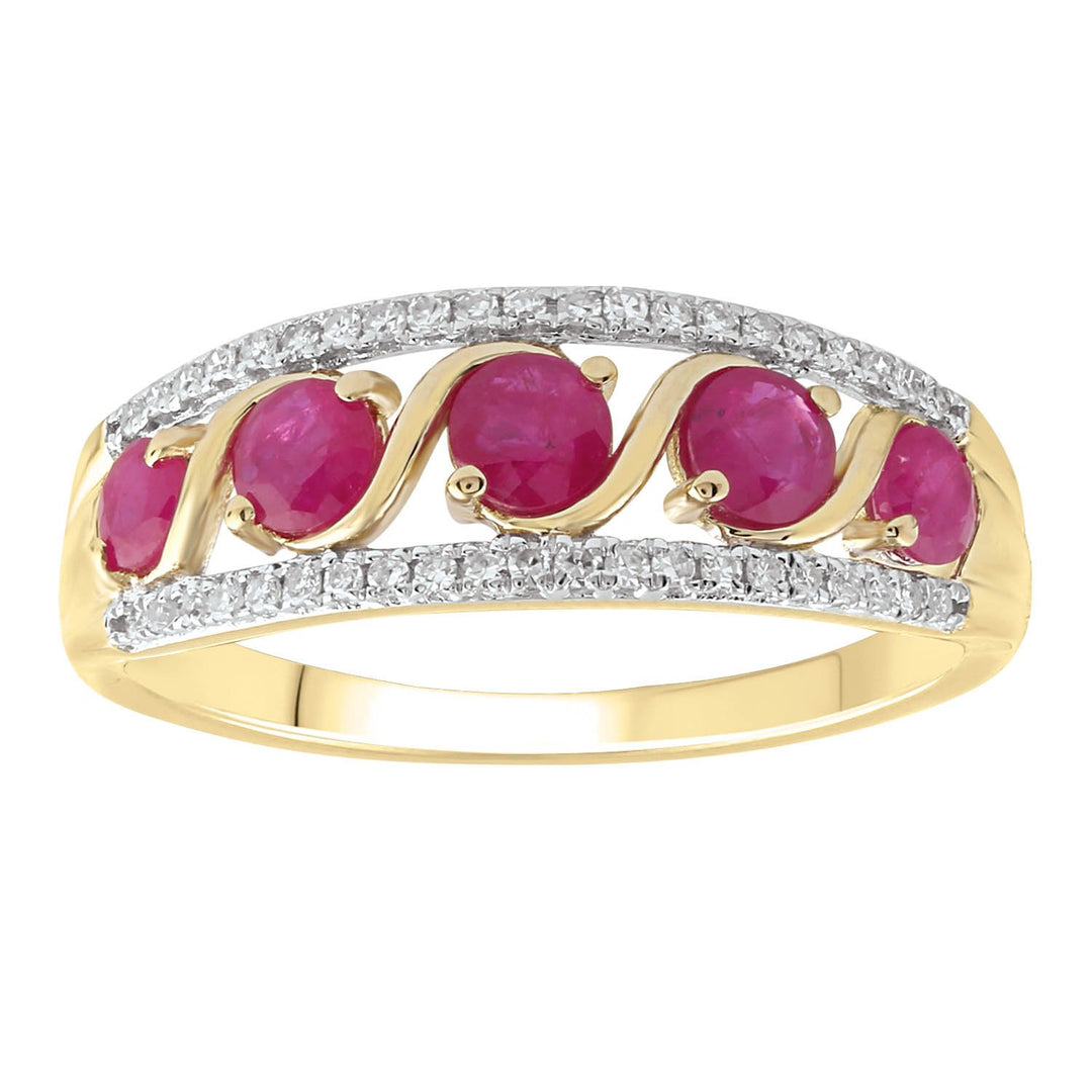 Ruby Ring with 0.15ct Diamonds in 9K Yellow Gold