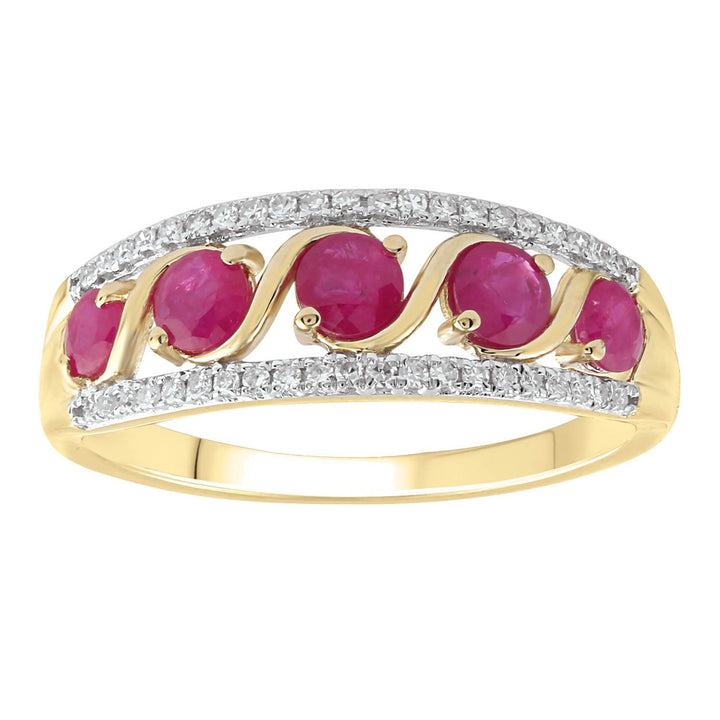 Ruby Ring with 0.15ct Diamonds in 9K Yellow Gold