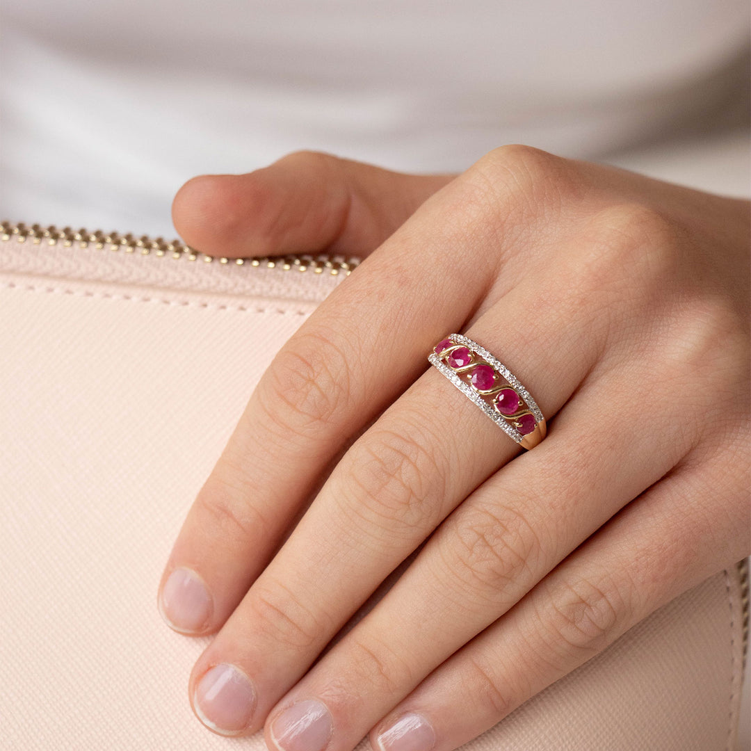 Ruby Ring with 0.15ct Diamonds in 9K Yellow Gold