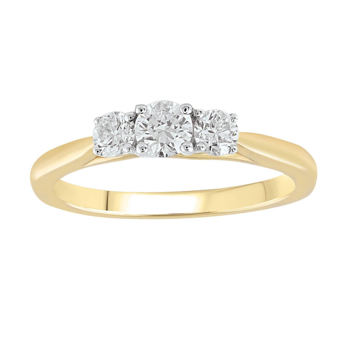 Three Stone Ring with 0.5ct Diamonds in 9K Yellow Gold