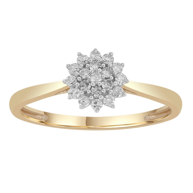 Cluster Ring with 0.15ct Diamonds in 9K Yellow Gold