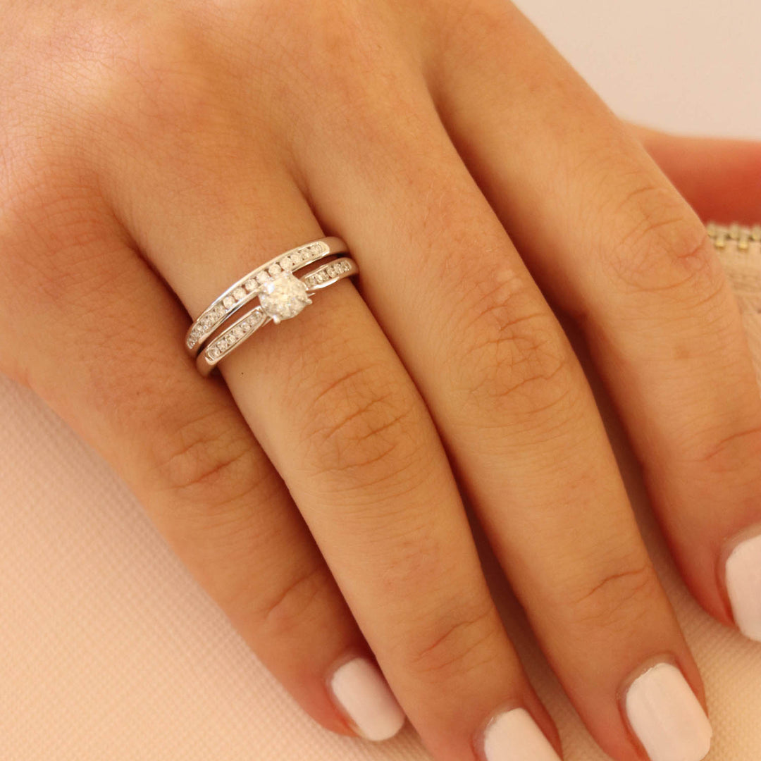 Solitaire Ring Set with 0.50ct Diamond in 9K White Gold