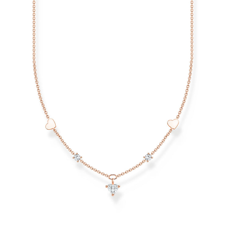 Necklace with hearts and white stones rose gold