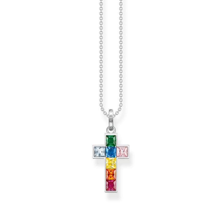 Necklace Cross Colourful Stones Silver | The Jewellery Boutique