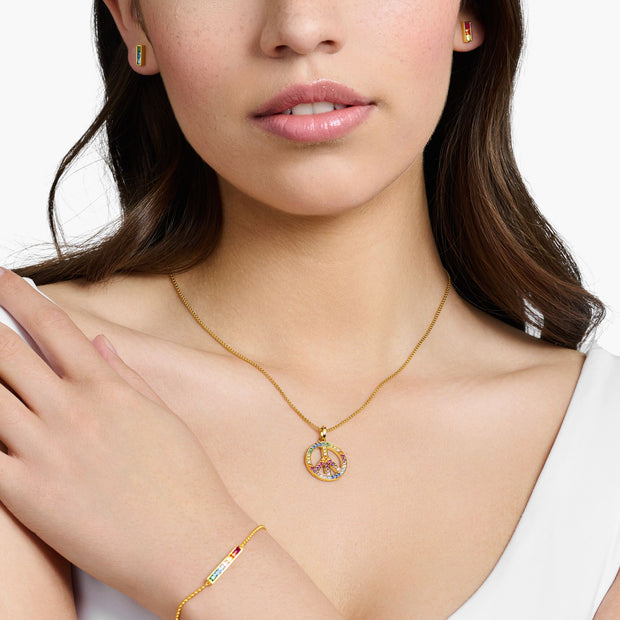 THOMAS SABO Necklace with Pendant Peace Sign Stones Gold-Plated