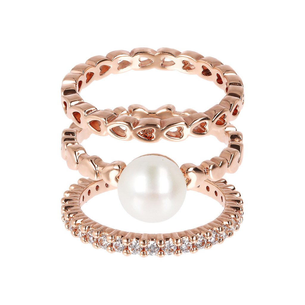 Bronzallure Pearl And Cubic Zirconia Set Of Rings