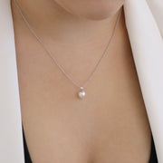 Diamond Pearl Necklace with 0.03ct Diamonds in 9K White Gold - N-20565-003-W