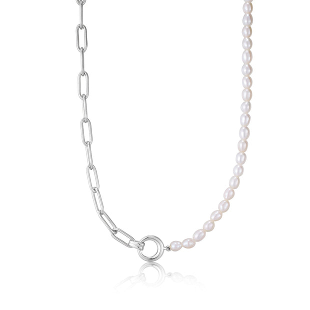 Ania Haie Silver Pearl Chunky Link Chain Necklace | The Jewellery Boutique