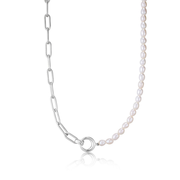 Ania Haie Silver Pearl Chunky Link Chain Necklace | The Jewellery Boutique