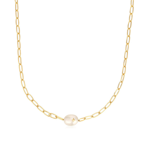 Ania Haie Gold Pearl Sparkle Chunky Chain Necklace | The Jewellery Boutique